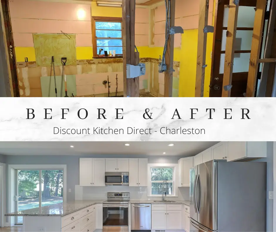 A before and after image of a kitchen